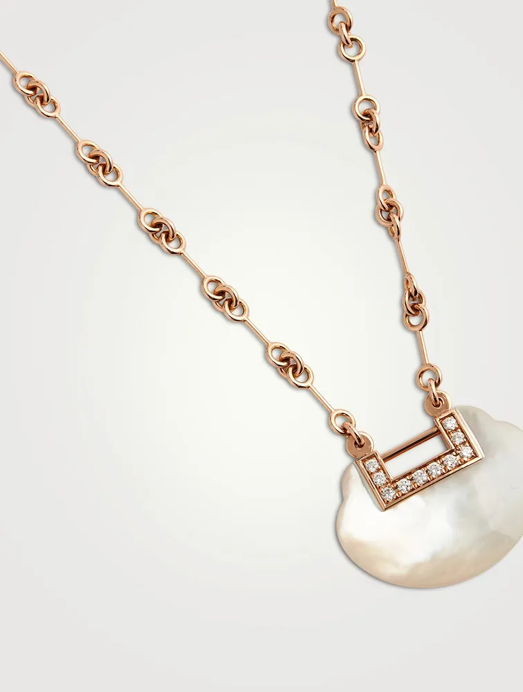 Medium Yu Yi 18K Rose Gold Necklace With Mother-Of-Pearl And Diamonds