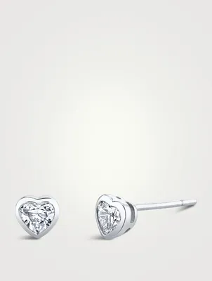 18K White Gold Bezel Heart Diamond Stud Earrings