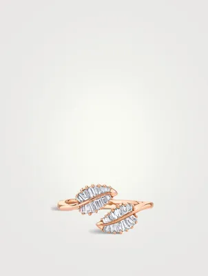 Small 18K Rose Gold Palm Leaf Ring With Diamonds