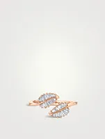 Small 18K Rose Gold Palm Leaf Ring With Diamonds