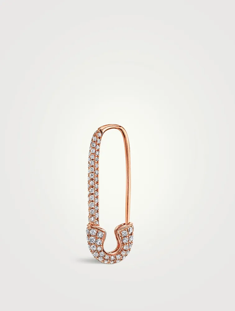 18K Rose Gold Safety Pin Earring With Diamonds