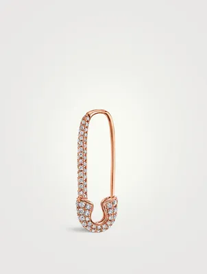 18K Rose Gold Safety Pin Earring With Diamonds