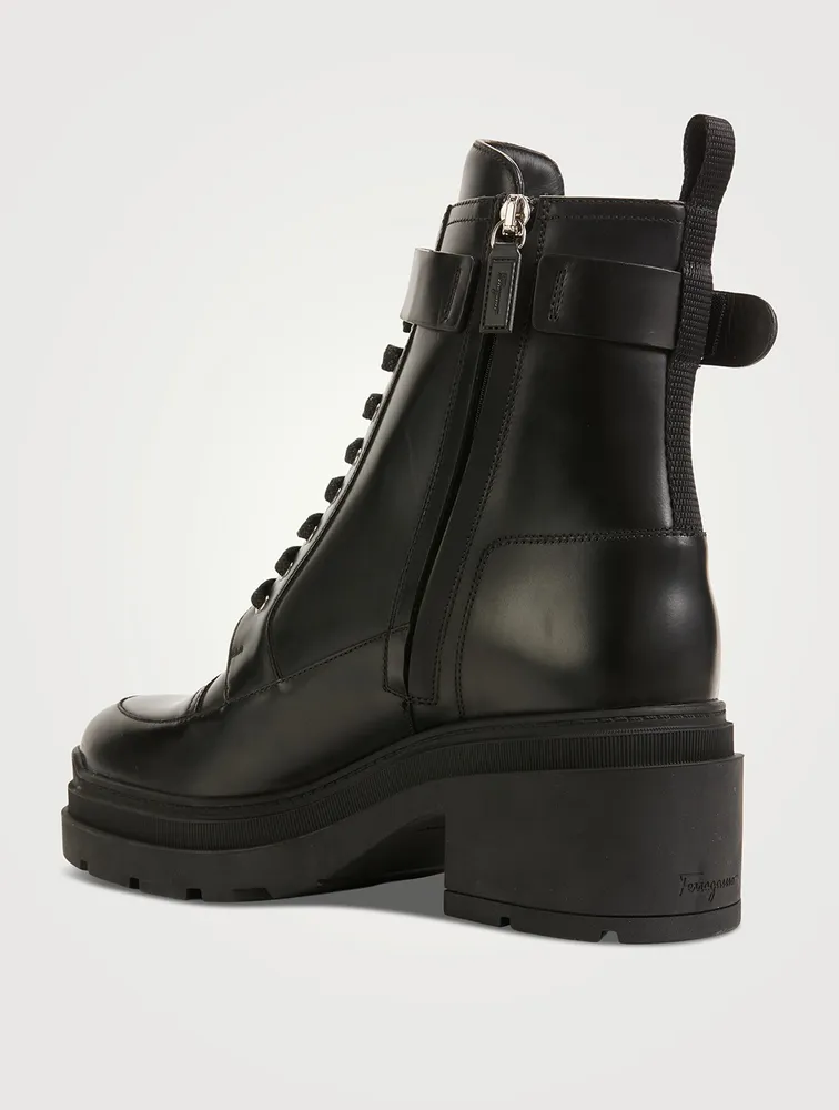 Vara Bow Leather Combat Boots