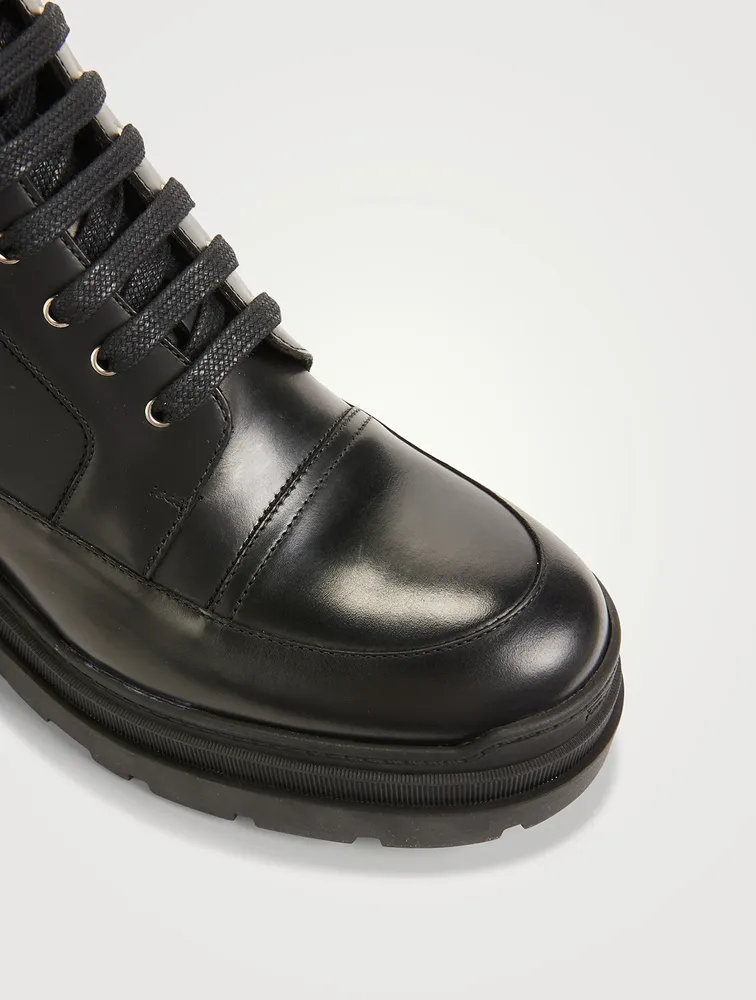 Vara Bow Leather Combat Boots