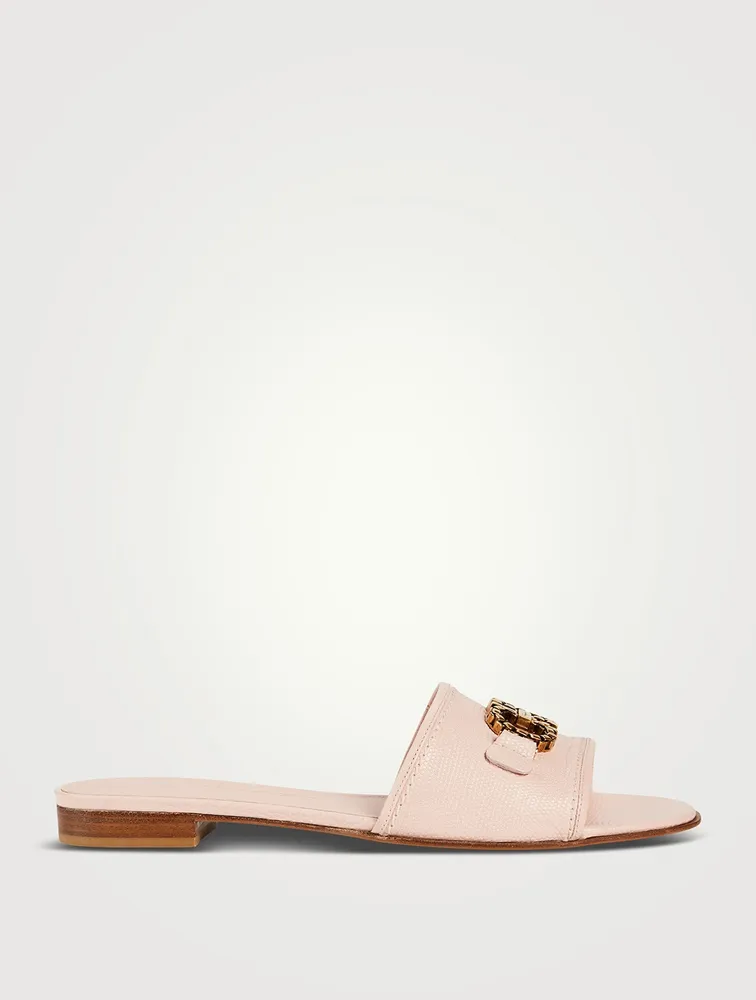 Rhodes Lizard-Embossed Leather Slide Sandals