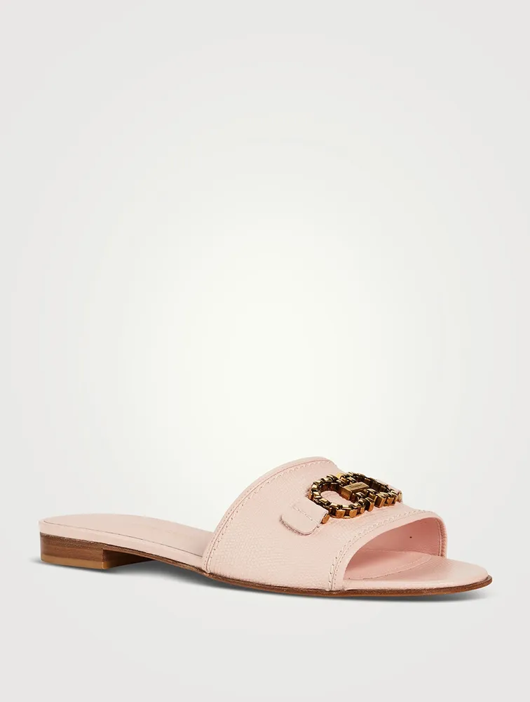 Rhodes Lizard-Embossed Leather Slide Sandals