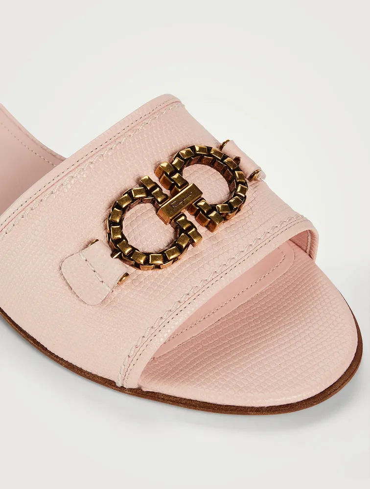 Rhodes Lizard-Embossed Leather Slide Sandals