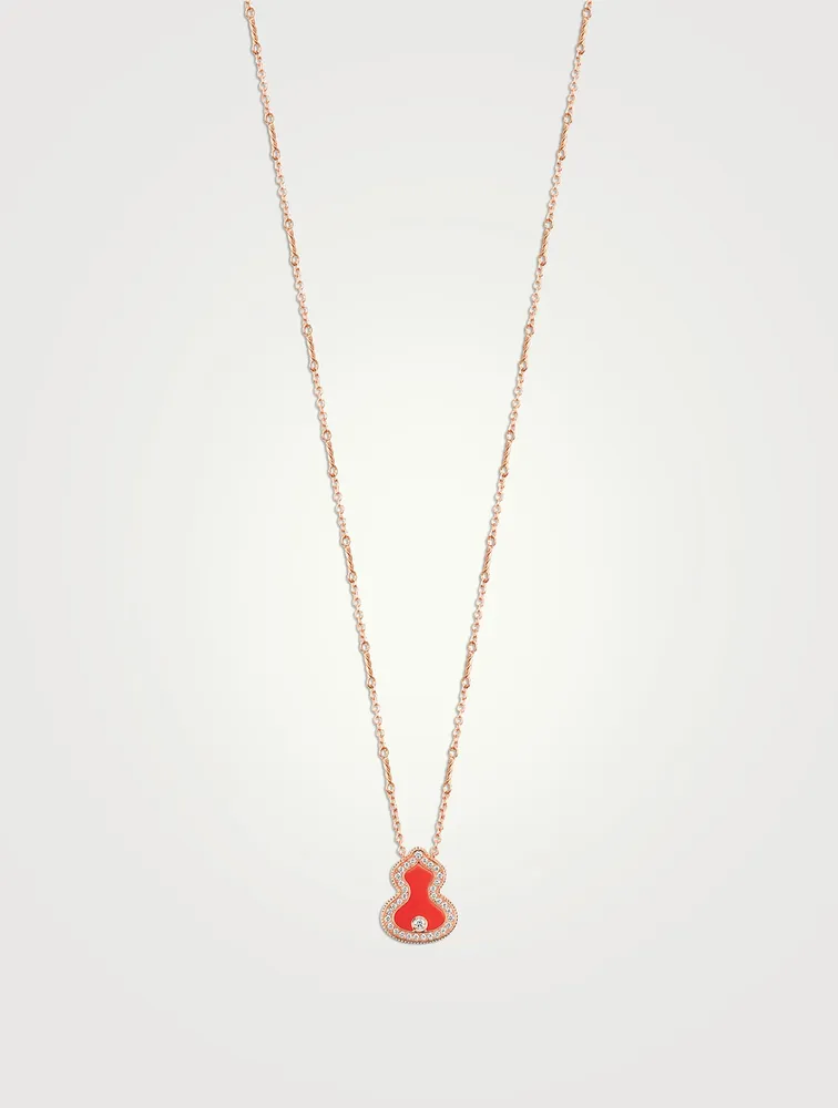 Wulu 18K Rose Gold Necklace Red Agate And Diamonds