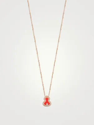 Wulu 18K Rose Gold Necklace Red Agate And Diamonds