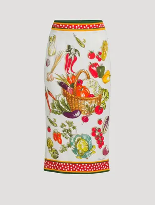 Charmeuse Pencil Skirt Vegetable Print