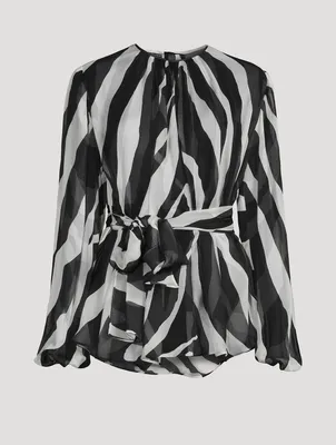 Belted Silk Blouse Zebra Print