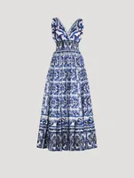 Cotton Poplin Maxi Dress Majolica Print