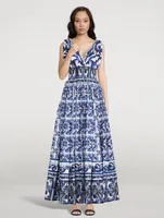 Cotton Poplin Maxi Dress Majolica Print