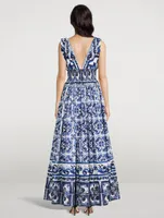 Cotton Poplin Maxi Dress Majolica Print