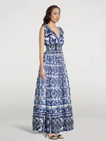 Cotton Poplin Maxi Dress Majolica Print