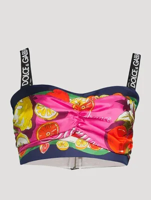 Silk Twill Crop Top Citrus Print