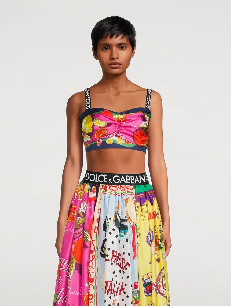 Silk Twill Crop Top Citrus Print