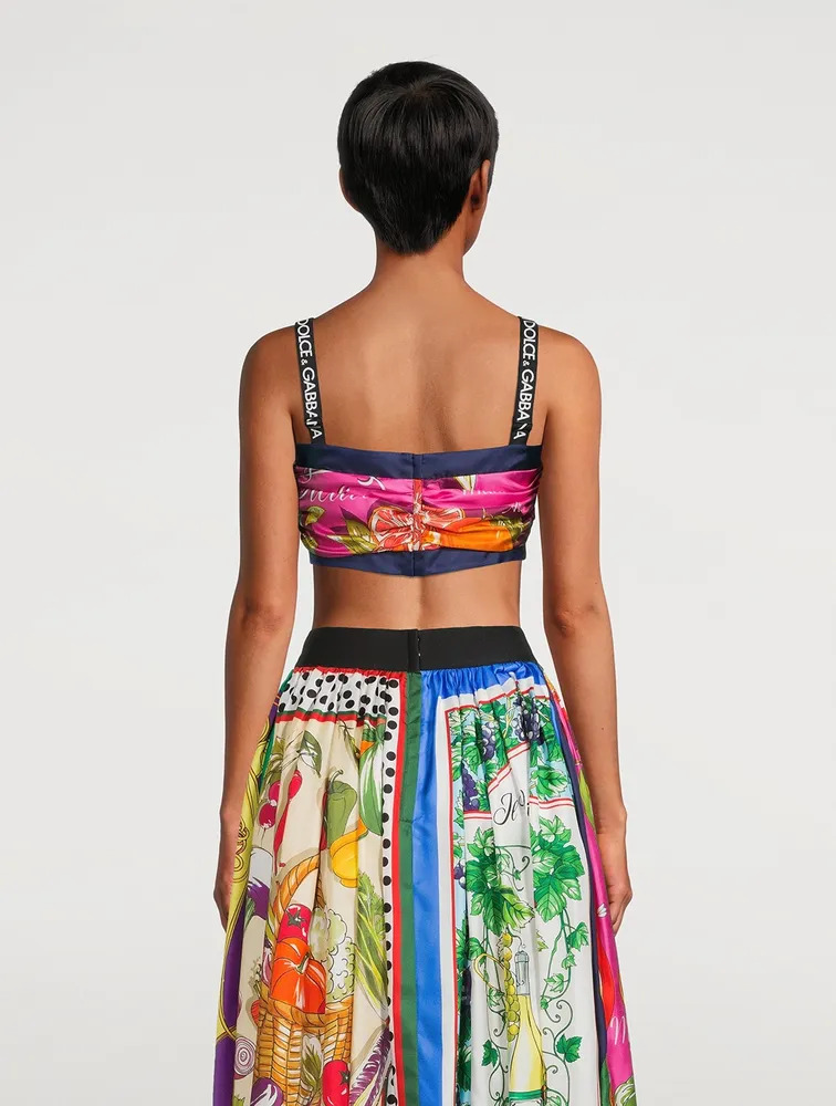 Silk Twill Crop Top Citrus Print