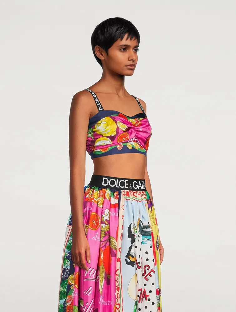 Silk Twill Crop Top Citrus Print