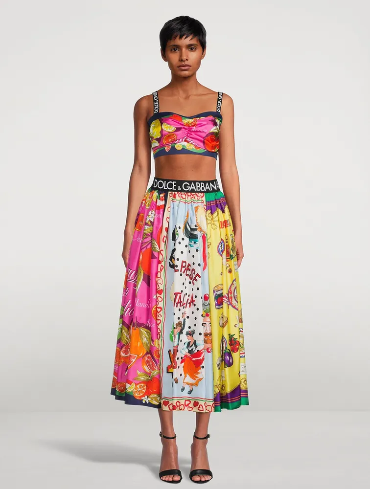 Silk Twill Crop Top Citrus Print