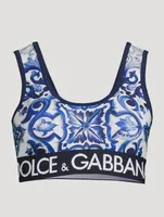 Logo-Band Sports Bra Majolica Print