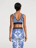 Logo-Band Sports Bra Majolica Print