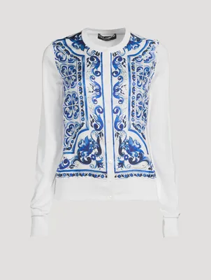 Silk And Twill Cardigan Majolica Print