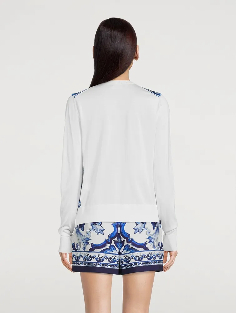 Silk And Twill Cardigan Majolica Print