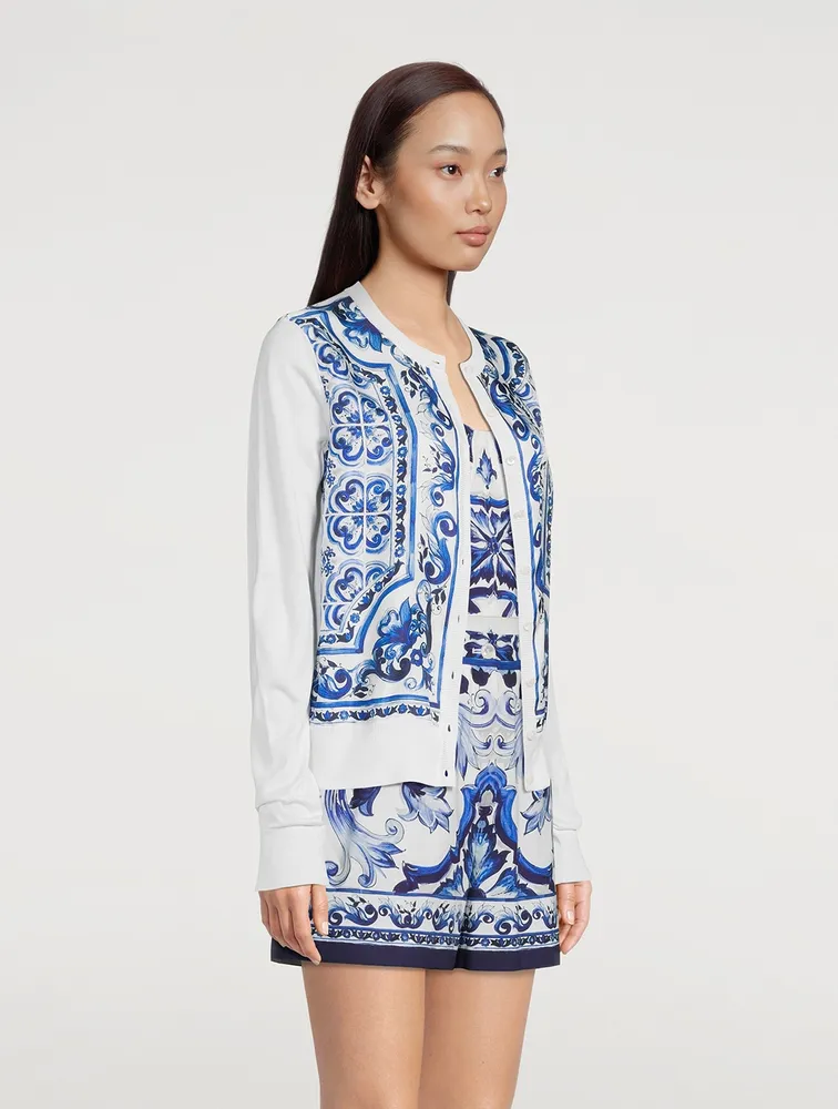 Silk And Twill Cardigan Majolica Print