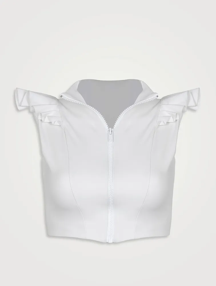 Mila Ruffle Zip-Front Crop Top