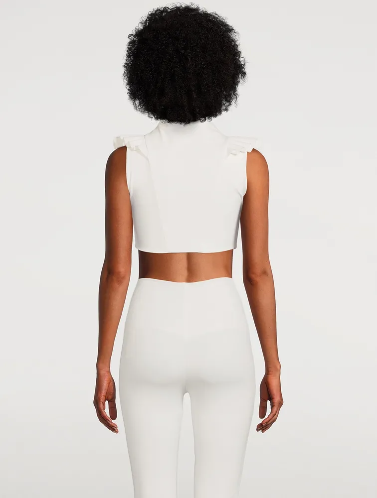 Mila Ruffle Zip-Front Crop Top