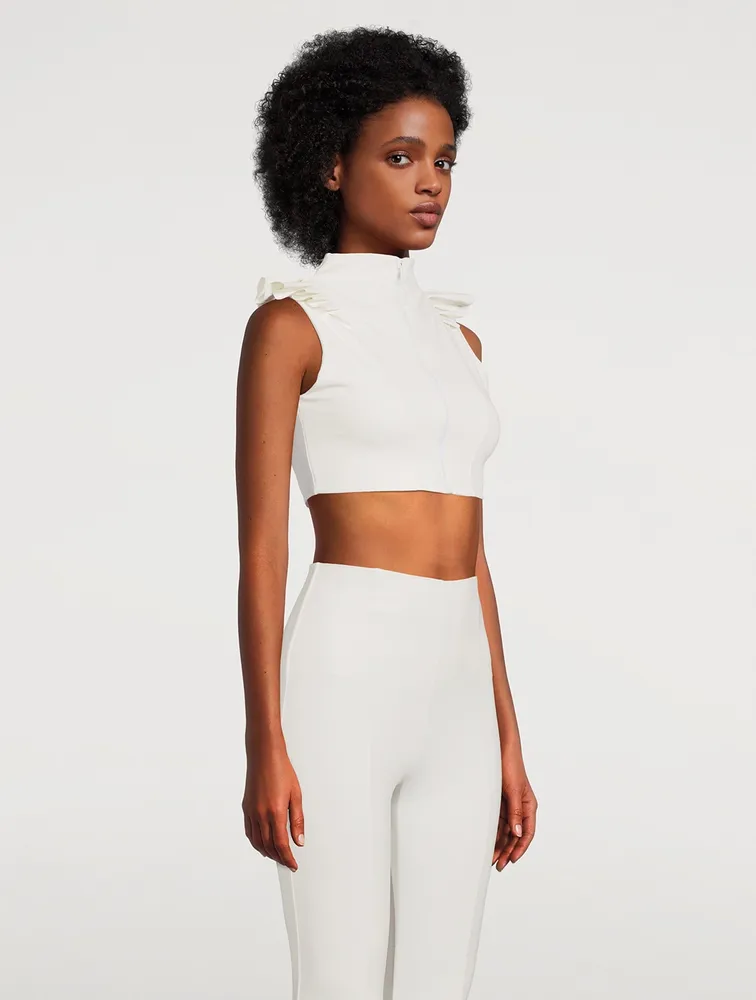 Mila Ruffle Zip-Front Crop Top