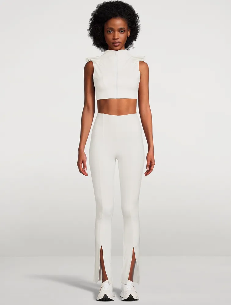 Mila Ruffle Zip-Front Crop Top