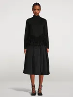 Cotton Turtleneck With Tulle Trim