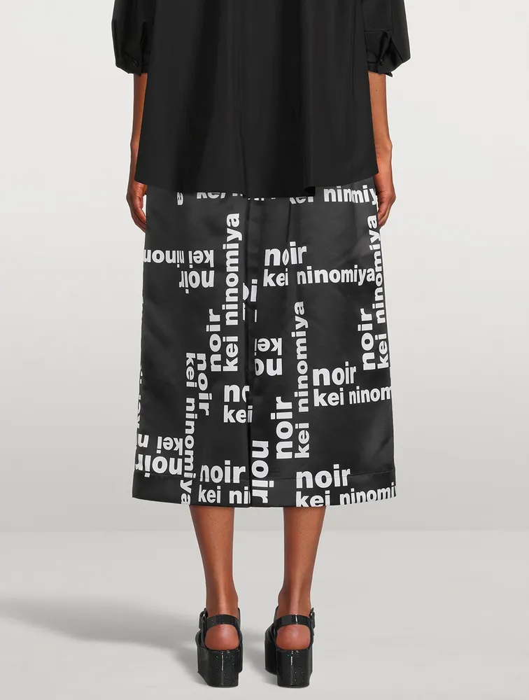 Satin Midi Skirt Logo Print