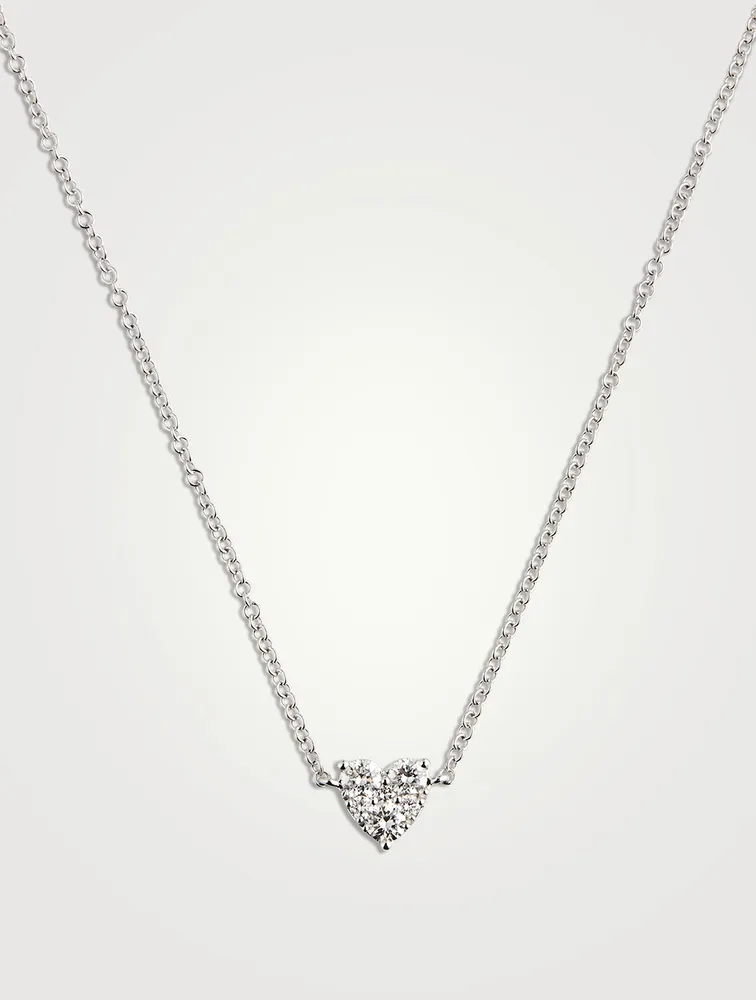 14K White Gold Diamond Heart Choker Necklace