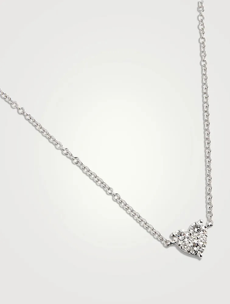 14K White Gold Diamond Heart Choker Necklace