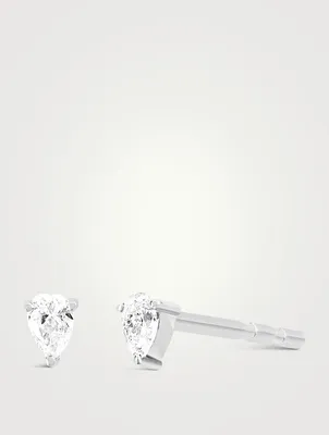 Mini 14K White Gold Diamond Pear Stud Earrings