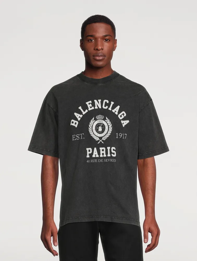 College Logo Cotton T Shirt in Black - Balenciaga