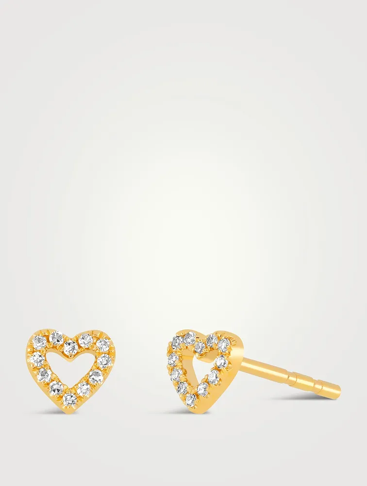 Baby 14K Gold Open Heart Stud Earrings With Diamonds