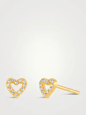 Baby 14K Gold Open Heart Stud Earrings With Diamonds