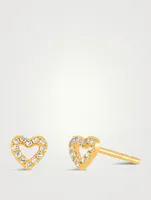 Baby 14K Gold Open Heart Stud Earrings With Diamonds