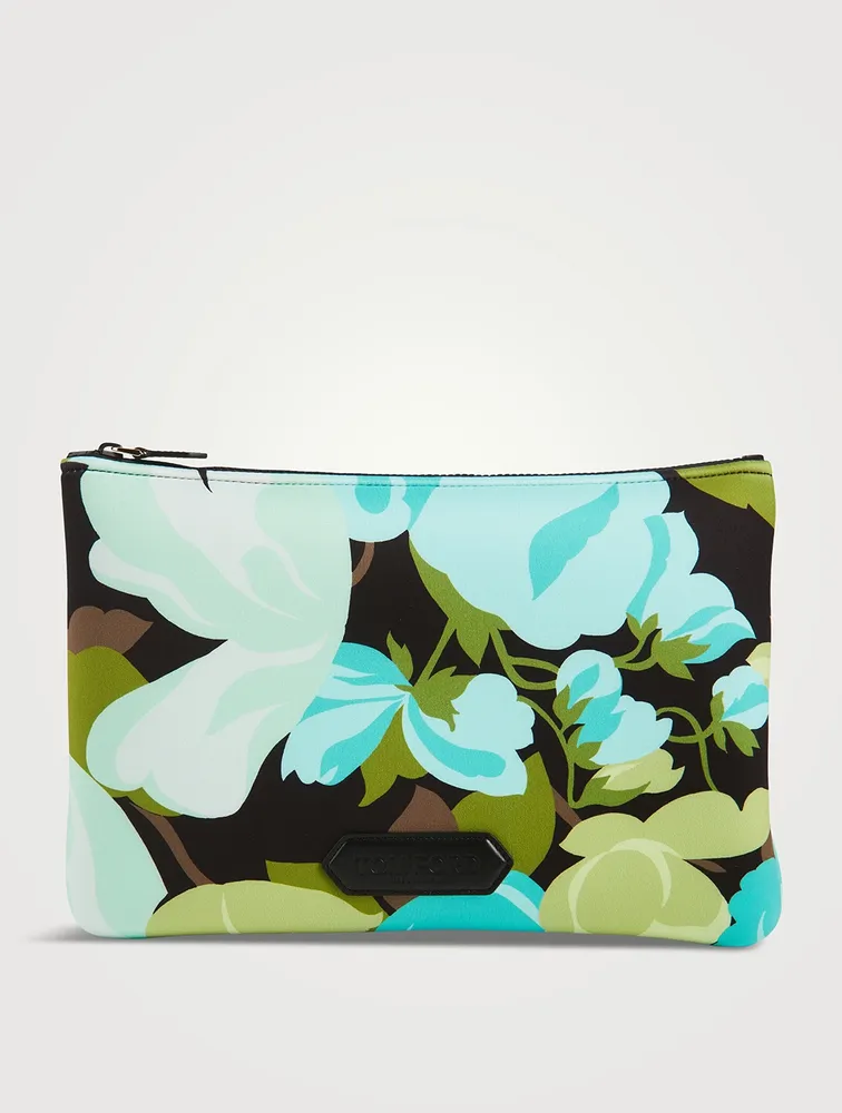 TOM FORD Neoprene Scuba Pouch In Abstract Floral Print