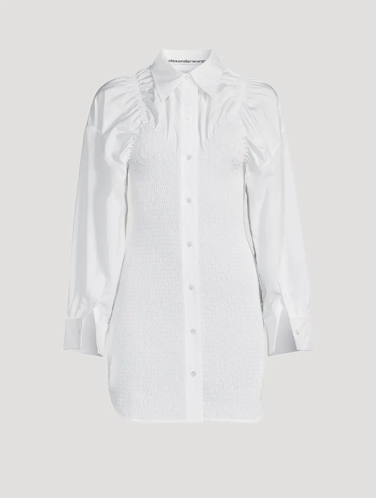 Smocked Cotton Poplin Shirt Dress