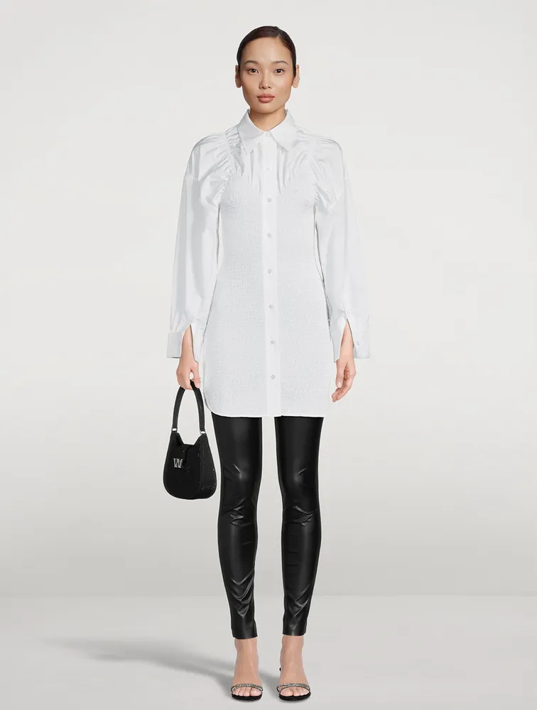 Smocked Cotton Poplin Shirt Dress