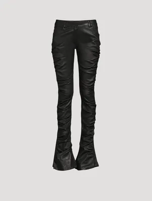 Low-Rise Leather Bootcut Pants