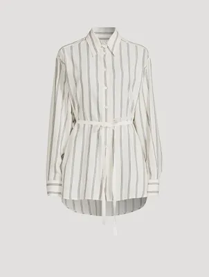 Belted Shirt In Pinstripe Print