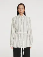 Belted Shirt In Pinstripe Print
