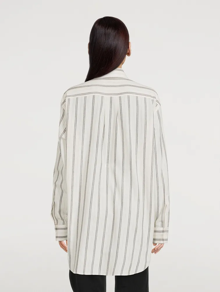 Belted Shirt In Pinstripe Print