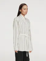 Belted Shirt In Pinstripe Print